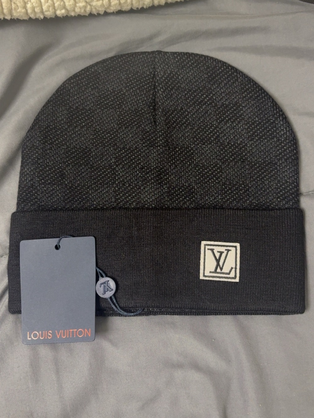 Louis Vuitton Black Knit Cuffed Beanie with LV Patch